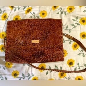 Consuela Brown Embossed Crossbody Bag